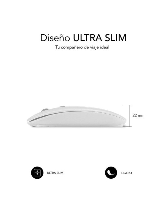 Ratón Inalámbrico Subblim Dual Flat/ Batería recargable/ Hasta 1600 DPI/ Blanco