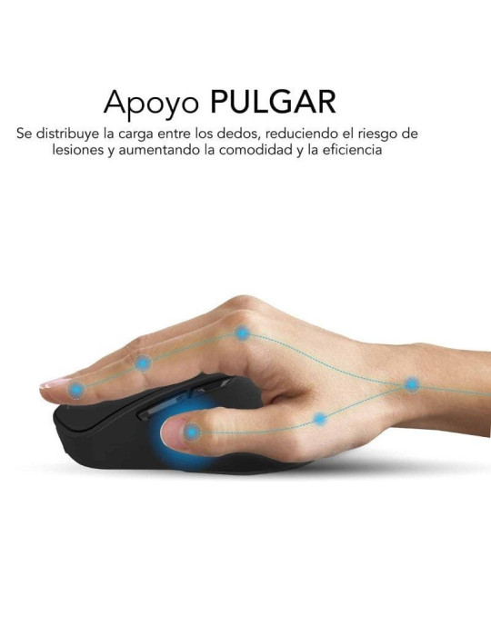 Ratón Ergonómico Inalámbrico Subblim Comfort Ergo Dual Battery/ Batería recargable/ Hasta 2400 DPI/ Negro
