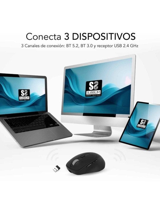 Ratón Ergonómico Inalámbrico Subblim Comfort Ergo Dual Battery/ Batería recargable/ Hasta 2400 DPI/ Negro