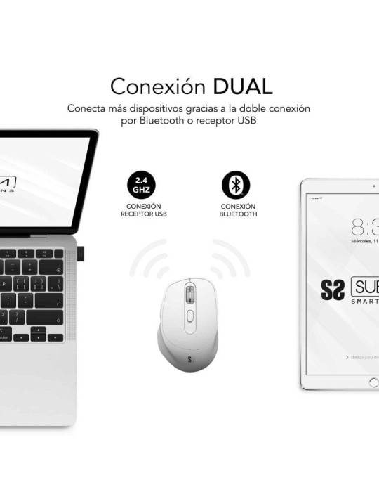 Ratón Ergonómico Inalámbrico Subblim Comfort Ergo Dual Battery/ Batería recargable/ Hasta 2400 DPI/ Blanco