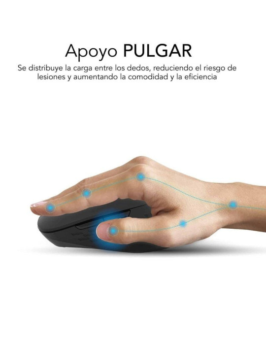 Ratón Ergonómico Inalámbrico Subblim Curve Ergo Dual Battery/ Batería recargable/ Hasta 1600 DPI/ Negro