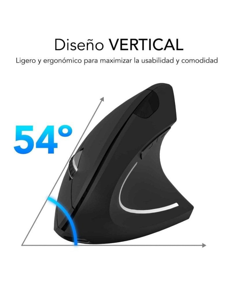 Ratón Vertical Inalámbrico Subblim Glide Vertical Ergo Dual Battery/ Batería Recargable/ Hasta 1600 DPI/ Negro