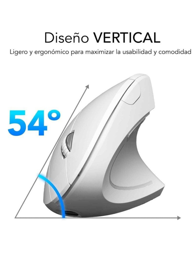 Ratón Vertical Inalámbrico Subblim Glide Vertical Ergo Dual Battery/ Batería Recargable/ Hasta 1600 DPI/ Blanco