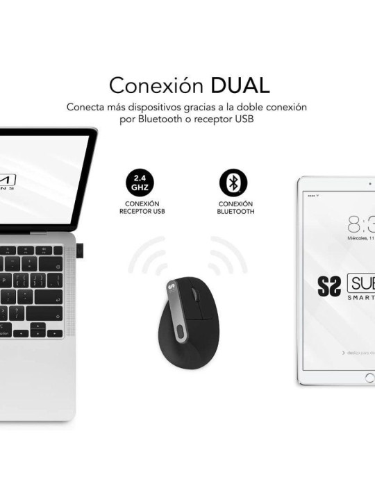 Ratón Ergonómico Inalámbrico Subblim Nature Vertical Ergo Dual Battery/ Batería Recargable/ Hasta 4000 DPI/ Negro