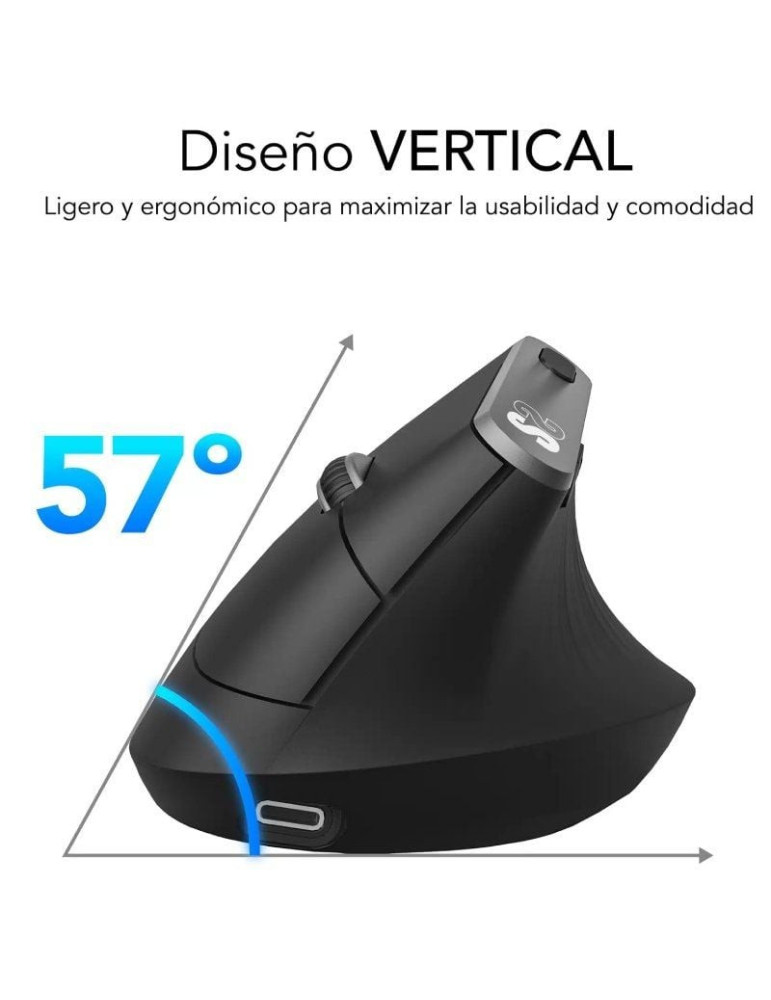 Ratón Ergonómico Inalámbrico Subblim Nature Vertical Ergo Dual Battery/ Batería Recargable/ Hasta 4000 DPI/ Negro
