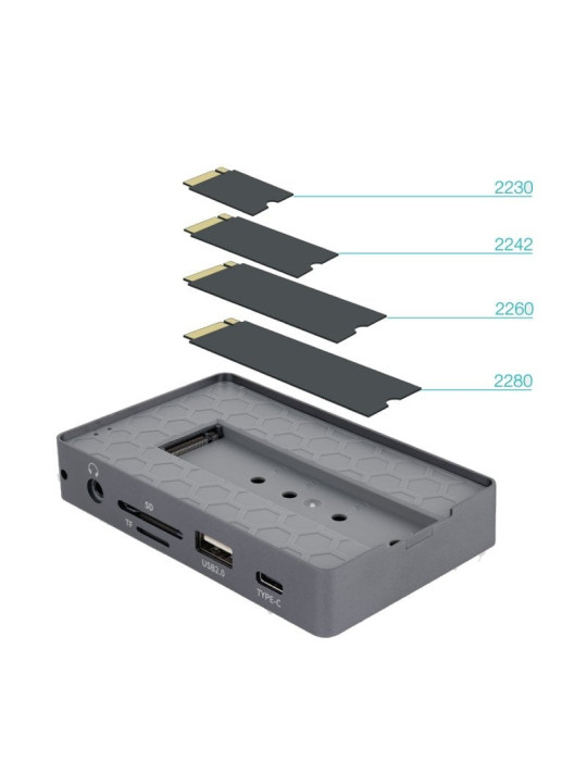 Docking USB Tipo-C TooQ TQE-2242G/ Ranura SSD M.2/ 1xHDMI/ 1xRJ45/ 1xUSB/ 1xUSB Tipo-C/ 1xLector Tarjetas/ 1x Jack 3.5/ 1xUSB Ti