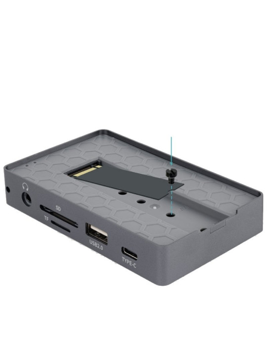 Docking USB Tipo-C TooQ TQE-2242G/ Ranura SSD M.2/ 1xHDMI/ 1xRJ45/ 1xUSB/ 1xUSB Tipo-C/ 1xLector Tarjetas/ 1x Jack 3.5/ 1xUSB Ti