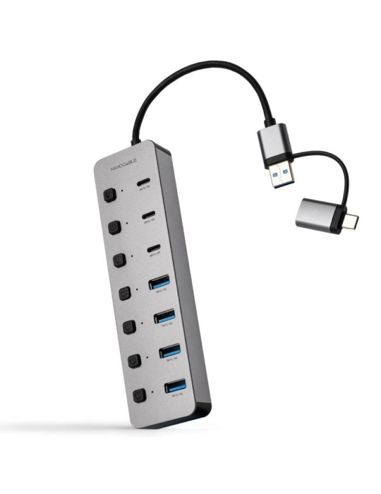 Hub USB + USB Tipo-C Nanocable 10.16.4510/ 4xUSB/ 3xUSB Tipo-C/ 1xUSB Tipo-C PD/ Gris