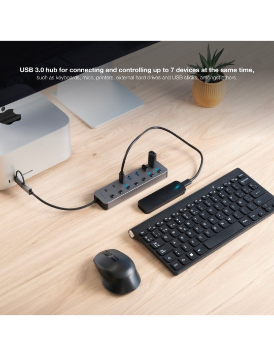 Hub USB + USB Tipo-C Nanocable 10.16.4510/ 4xUSB/ 3xUSB Tipo-C/ 1xUSB Tipo-C PD/ Gris