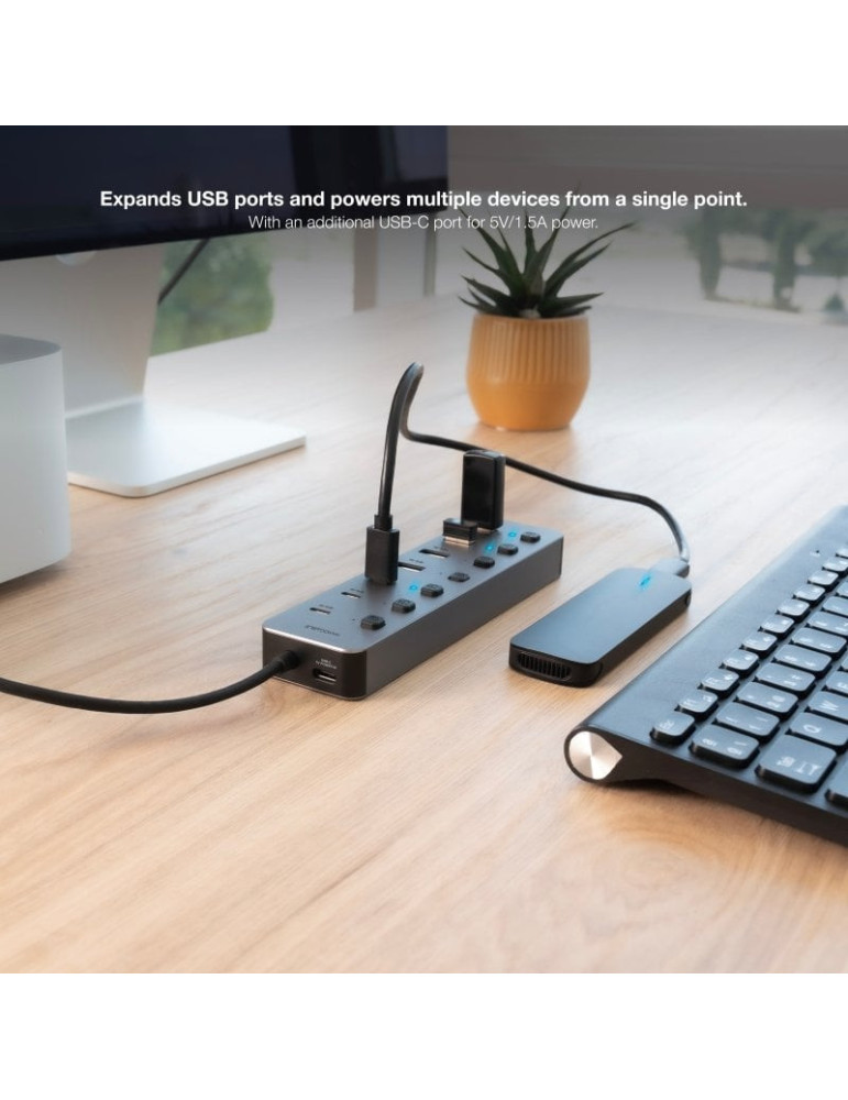 Hub USB + USB Tipo-C Nanocable 10.16.4510/ 4xUSB/ 3xUSB Tipo-C/ 1xUSB Tipo-C PD/ Gris