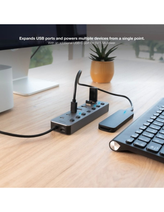 Hub USB + USB Tipo-C Nanocable 10.16.4510/ 4xUSB/ 3xUSB Tipo-C/ 1xUSB Tipo-C PD/ Gris