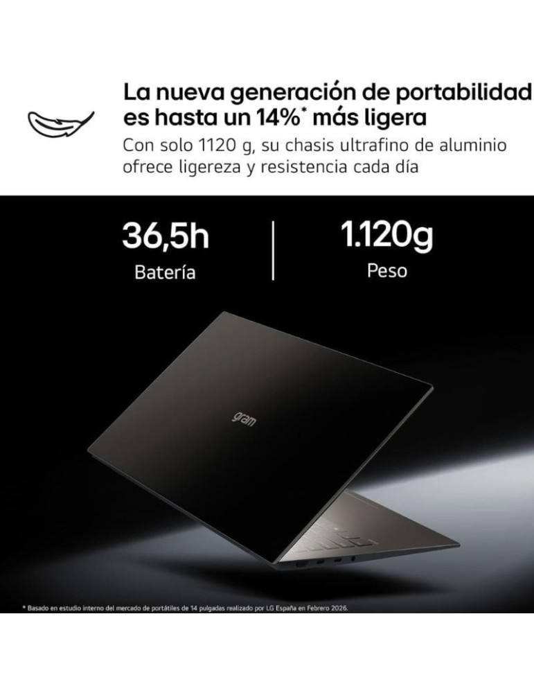 Portátil LG Gram 14ZD90U-G.AX85BN Intel Core Ultra 7-355/ 32GB/ 512GB SSD/ 14"/ Sin Sistema Operativo