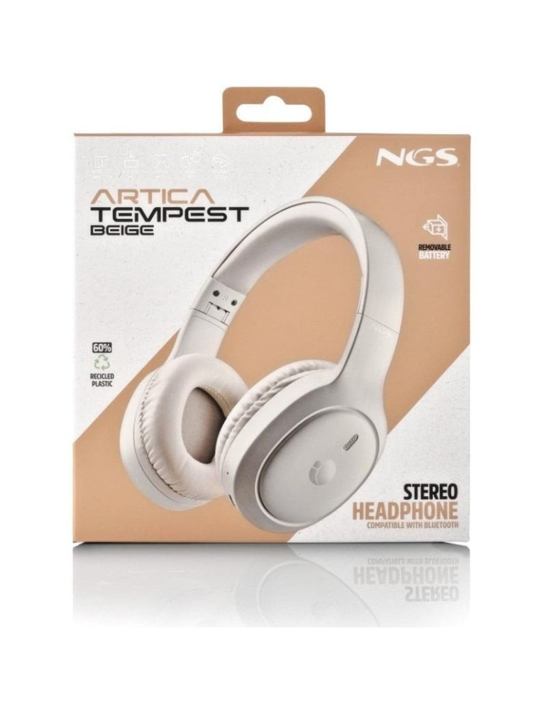 Auriculares Inalámbricos NGS Artica Tempest/ con Micrófono/ Bluetooth/ Beige