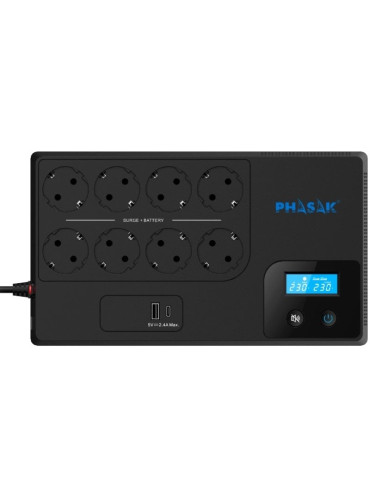 SAI Línea Interactiva Phasak Smart Home 1050VA/ 1050VA-600W/ 8 Salidas/ Formato Bloque 2
