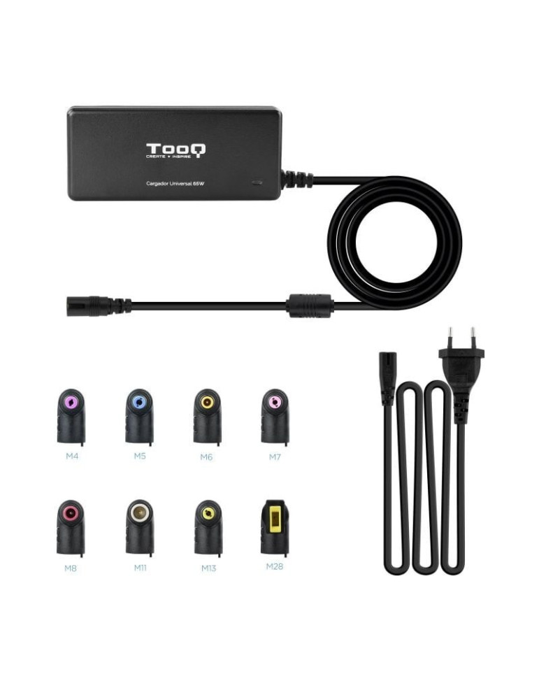 Cargador de Portátil TooQ TQLC-65BS02AT/ 65W/ 1xUSB/ Automático/ 8 Conectores/ Voltaje 18.5-20V/ 1 USB