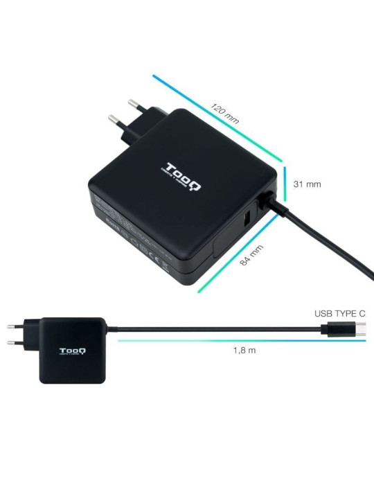 Cargador de Portátil TooQ TQLC-USBC90PD USB Tipo-C/ 1xUSB/ 90W/ Automático/ Voltaje 5-20V