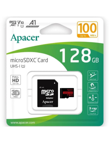 Tarjeta de Memoria Apacer 128GB XC UHS 1 con Adaptador/ Clase 10/ 100MBs