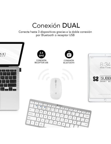 Teclado y Ratón Inalámbrico Subblim OCO010 Combo Multidispositivo Compacto/ Plata 2