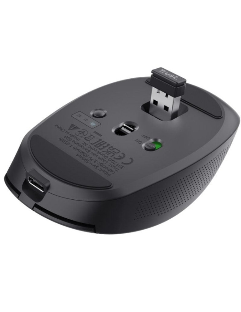 Ratón Inalámbrico Trust Ozaa Compact Wireless/ Batería recargable/ Hasta 3200 DPI/ Negro