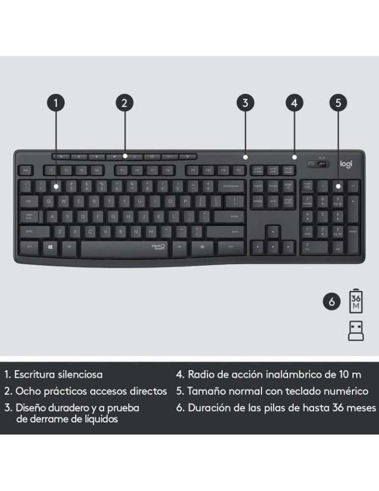 Teclado y Ratón Inalámbricos Logitech Silent Touch MK295/ Grafito