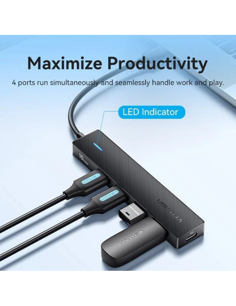 Hub USB Tipo-C 3.2 Vention CKCBB/ 4xUSB/ 1xUSB Tipo-C PD