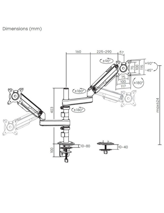 Soporte de Mesa con Contrapeso para 2 Monitores Aisens DT32TSR-453/ Giratorio/ Inclinable/ hasta 9kg