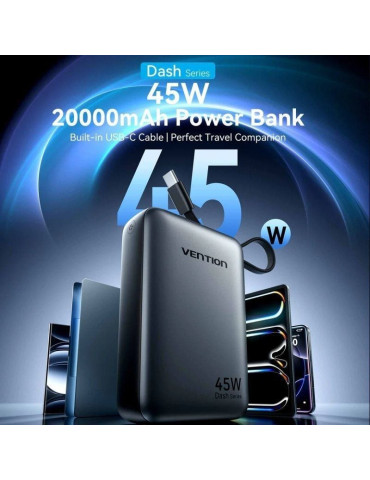 Powerbank 20000mAh Vention FHGH0/ 45W/ Gris/ Incluye Cable USB Tipo-C 2