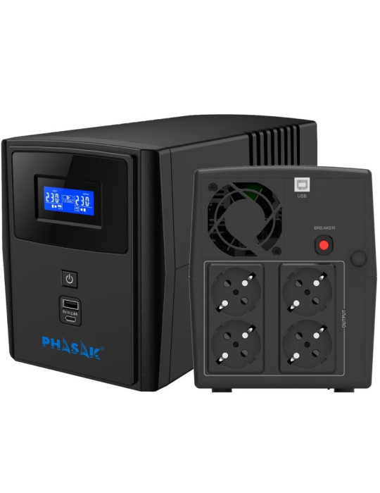 SAI Línea Interactiva Phasak SIRIUS 1500 VA Interactive/ 1500VA-900W/ 4 Salidas/ Formato Torre