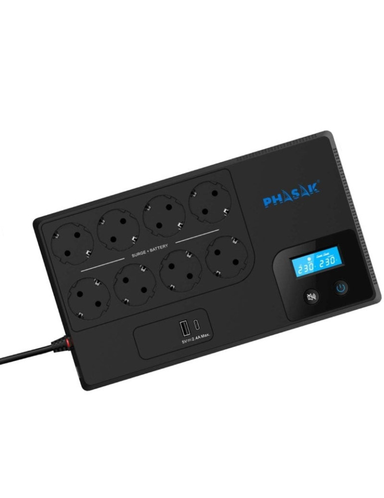 SAI Línea Interactiva Phasak Smart Home 1050VA/ 1050VA-600W/ 8 Salidas/ Formato Bloque