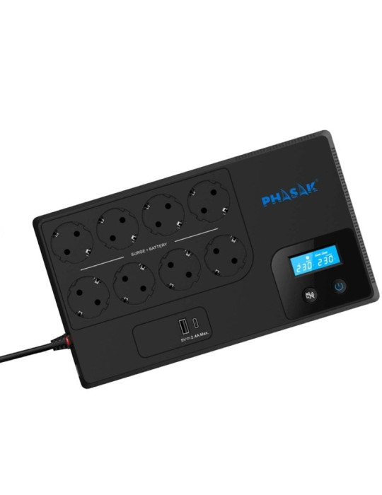 SAI Línea Interactiva Phasak Smart Home 1050VA/ 1050VA-600W/ 8 Salidas/ Formato Bloque