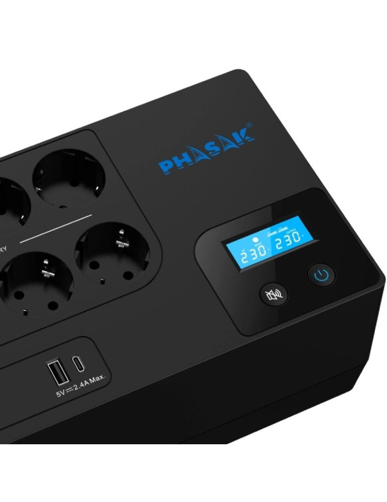 SAI Línea Interactiva Phasak Smart Home 1050VA/ 1050VA-600W/ 8 Salidas/ Formato Bloque