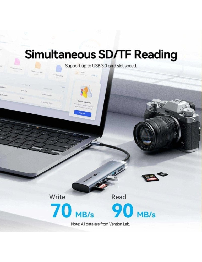 Docking USB Tipo-C Vention TPSHB/ 1xHDMI 4K/ 2xUSB/ 2xUSB Tipo-C/ 1xRJ45/ 1xUSB Tipo-C PD/ 1xLector Tarjetas/ Gris