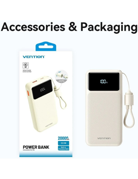 Powerbank 20000mAh Vention XGYL0-40-TY/ 22.5W/ Azul/ Incluye Cable USB Tipo-C
