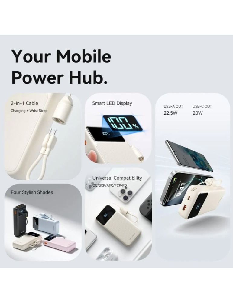 Powerbank 20000mAh Vention XGYW0-40-TY/ 22.5W/ Blanca/ Incluye Cable USB Tipo-C