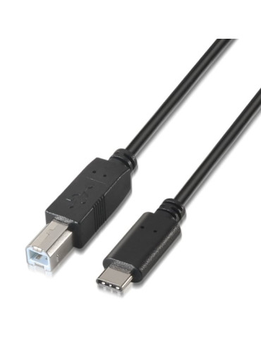 Cable USB 2.0  Impresora Aisens A107-0054/ USB Tipo-C Macho - USB Tipo-B Macho/ 480Mbps/ 2m/ Negro