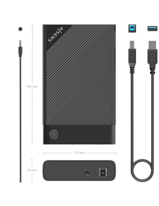 Caja Externa para Disco Duro de 3.5" Aisens ASE-3529B/ USB 3.1/ Sin tornillos