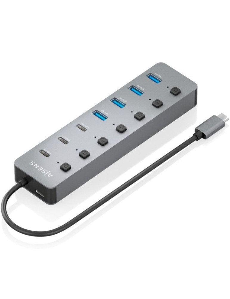 Hub USB Tipo-C 3.2 Aisens ASUC-8P044-GR/ 4xUSB/ 3xUSB Tipo-C/ 1xUSB Tipo-C PD/ Gris