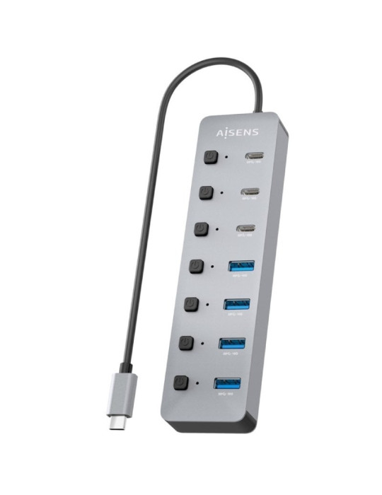 Hub USB Tipo-C 3.2 Aisens ASUC-8P044-GR/ 4xUSB/ 3xUSB Tipo-C/ 1xUSB Tipo-C PD/ Gris