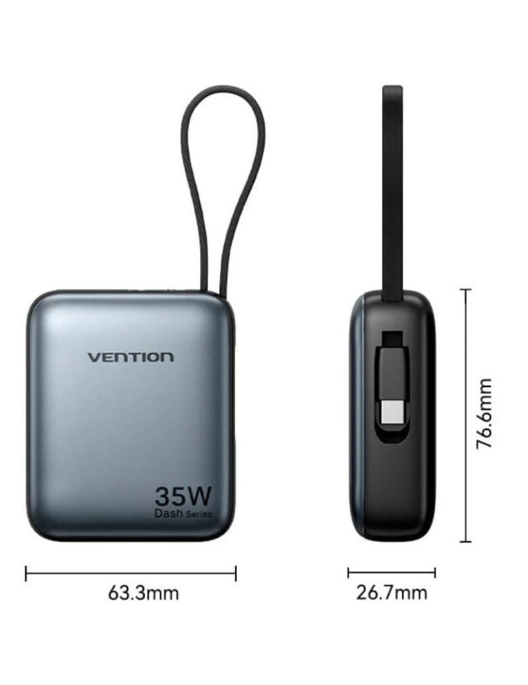 Powerbank 10000mAh Vention FHEH0/ 35W/ Gris/ Incluye Cable USB Tipo-C