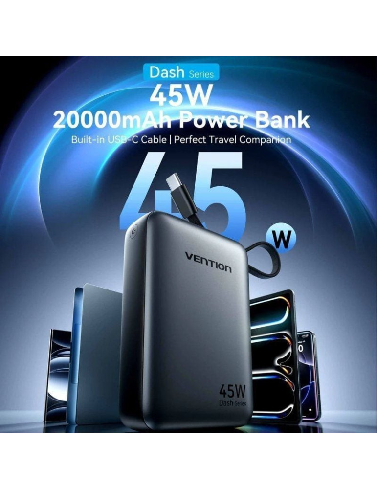 Powerbank 20000mAh Vention FHGH0/ 45W/ Gris/ Incluye Cable USB Tipo-C