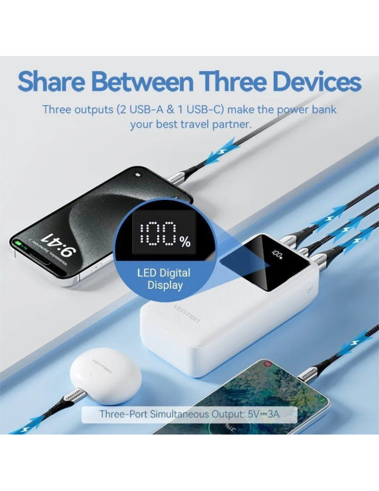 Powerbank 30000mAh Vention FHMB0/ 22.5W/ Negra