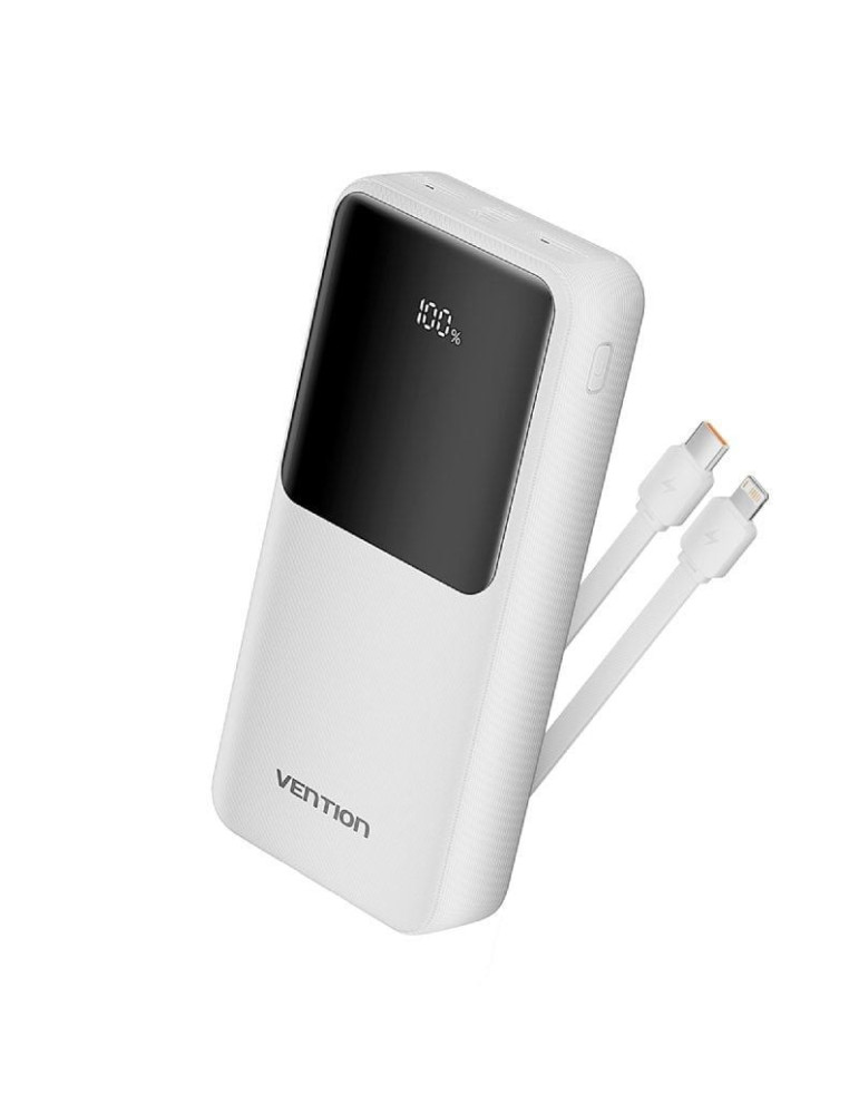 Powerbank 20000mAh Vention FHPW0/ 22.5W/ Blanca/ Incluye Cable USB Tipo-C y Lightning