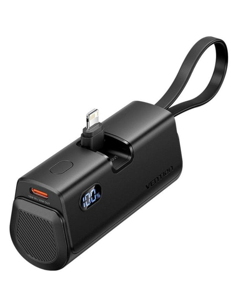 Powerbank 4800mAh Vention FHRB0/ 22.5W/ Negra/ Incluye Cable USB Tipo-C y Lightning