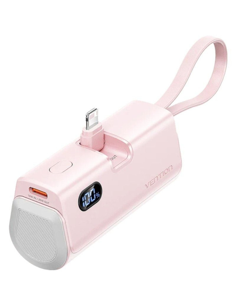 Powerbank 4800mAh Vention FHRP0/ 22.5W/ Rosa/ Incluye Cable USB Tipo-C y Lightning