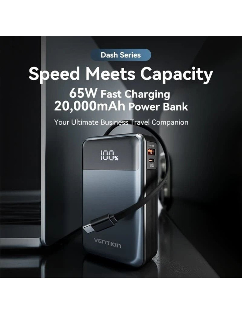 Powerbank 20000mAh Vention FHYB0/ 65W/ Gris/ Incluye Cable USB Tipo-C