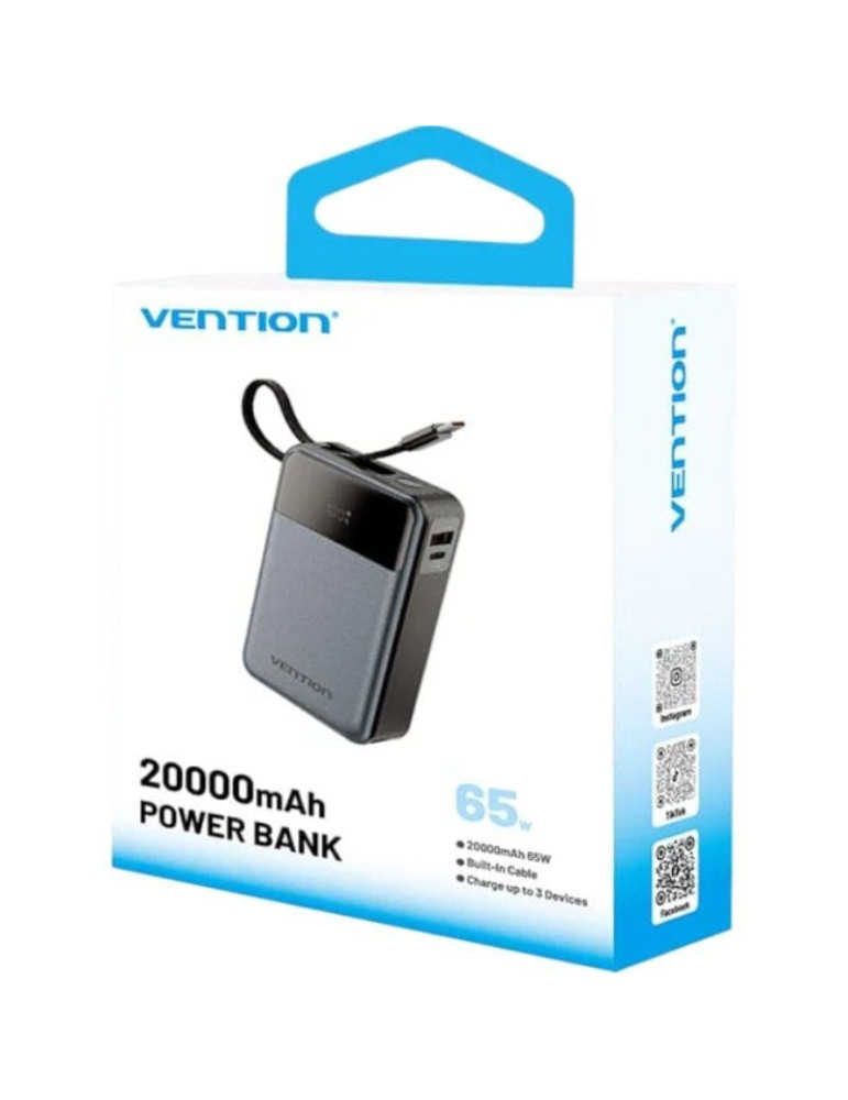 Powerbank 20000mAh Vention FHYB0/ 65W/ Gris/ Incluye Cable USB Tipo-C