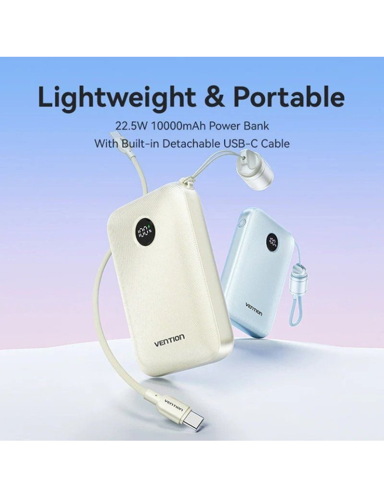 Powerbank 10000mAh Vention FKAB0-C/ 22.5W/ Negra/ Incluye Cable USB Tipo-C