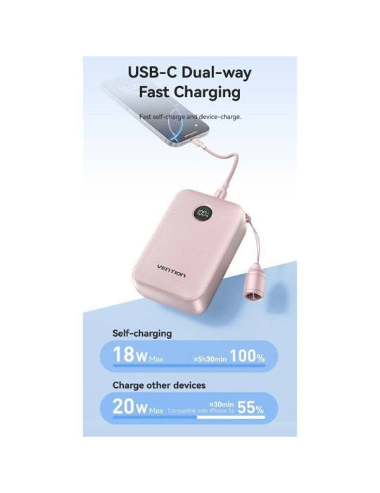 Powerbank 20000mAh Vention FKBL0-C/ 22.5W/ Azul/ Incluye Cable USB Tipo-C