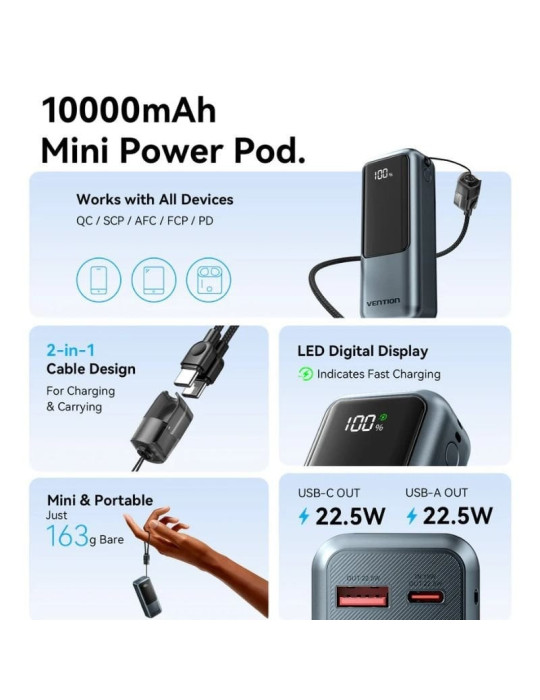 Powerbank 10000mAh Vention FKOH0/ 22.5W/ Gris