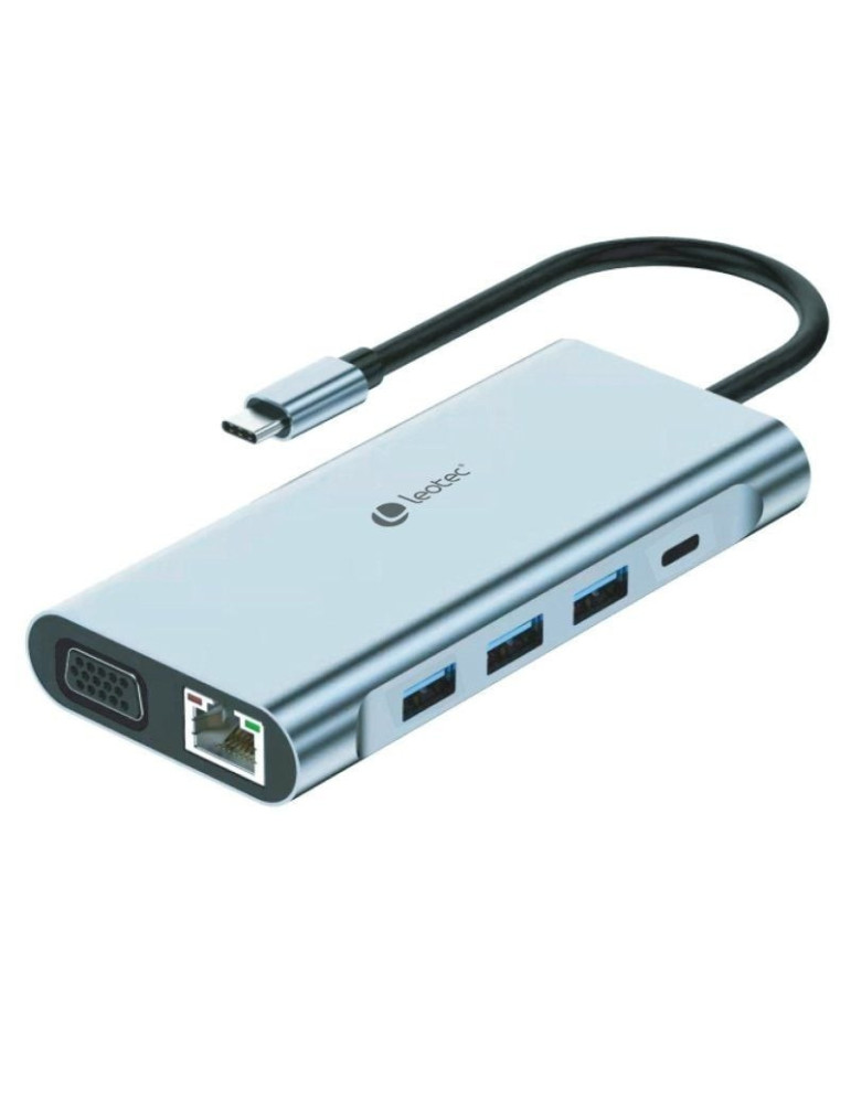 Docking USB Tipo-C Leotec LEDS01/ 3xUSB/ 2xUSB Tipo-C/ 1xUSB Tipo-C PD/ 1xHDMI 4K/ 1xVGA/ 1xRJ45/ 1xAudio/ 1xLector Tarjetas SD 
